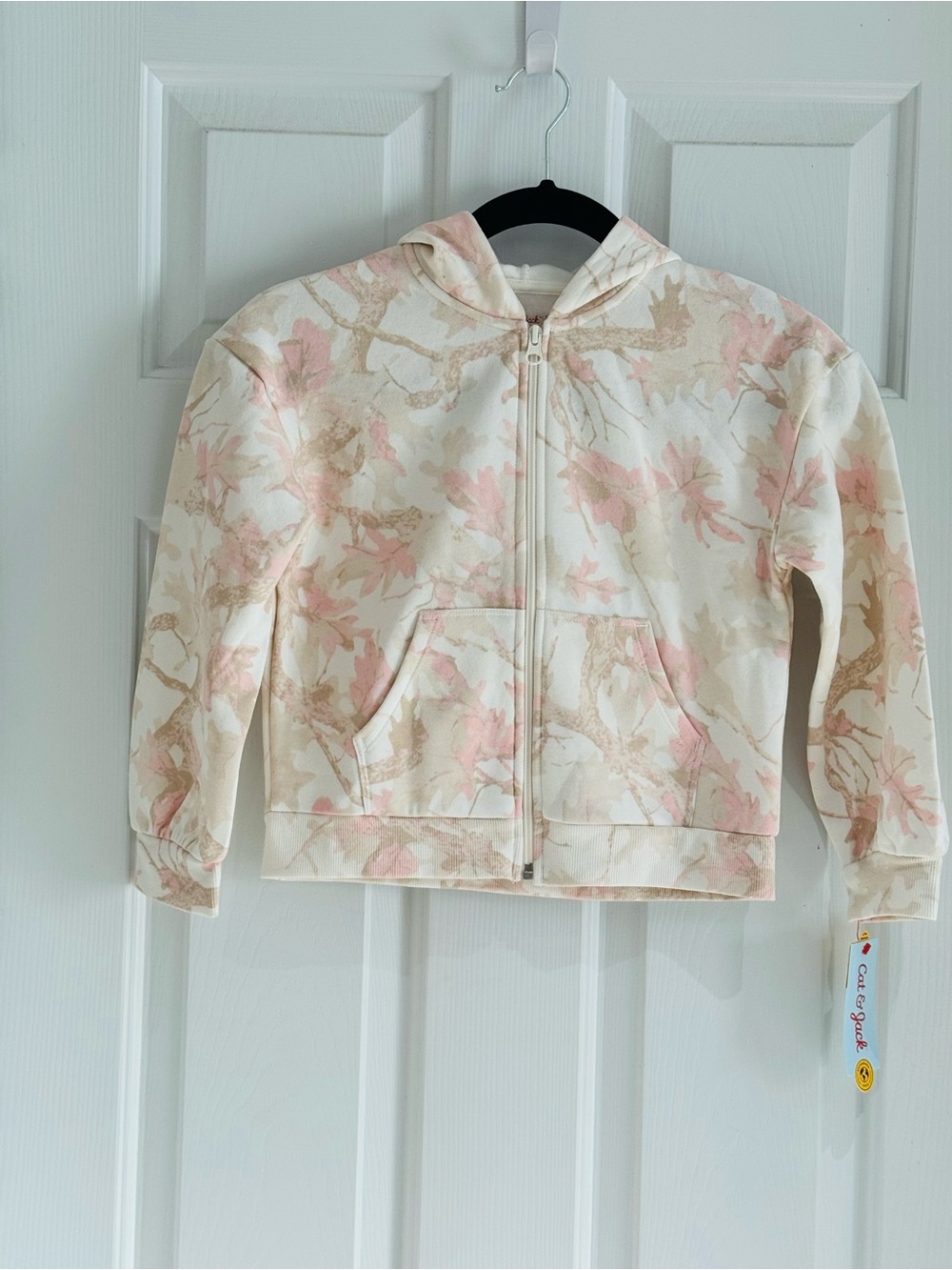 Cat & Jack Cream and Pink Floral/Camouflage Zip Hoodie